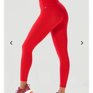 Fabletics High Waisted 7/8 Powerhold Leggings -Red